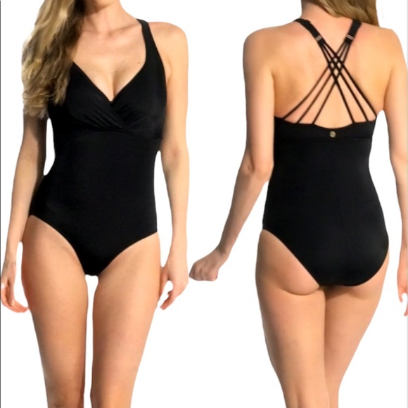 NEW Prana Kayana One Piece V Neck Black D Cup Underwire Swimsuit NWT